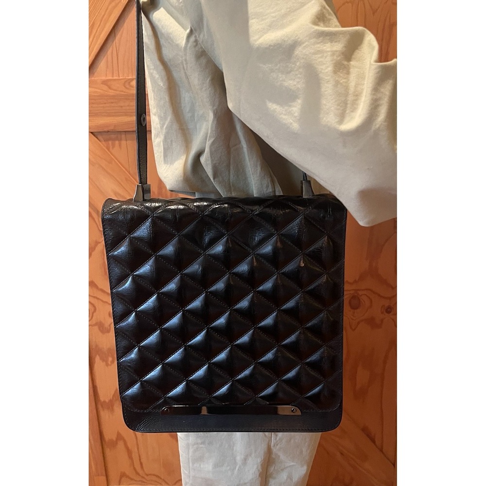 Worth New York Black Quilted Leather Made in Italy Convertible Shoulder Bag